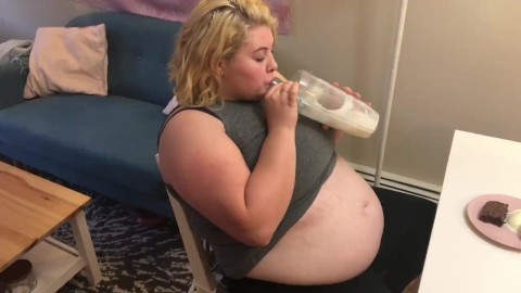 CHUBBY BBW TEEN GULPS DOWN ENTIRE WEIGHT GAIN SHAKE AND DESSERT