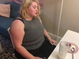 CHUBBY BBW TEEN GULPS DOWN ENTIRE WEIGHT GAIN_SHAKE AND_DESSERT