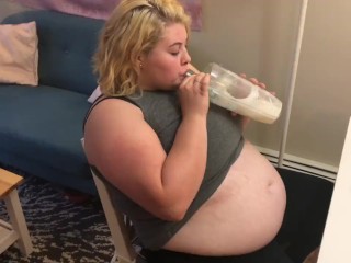 CHUBBY BBW TEEN GULPS DOWN ENTIRE WEIGHT GAIN SHAKE AND DESSERT