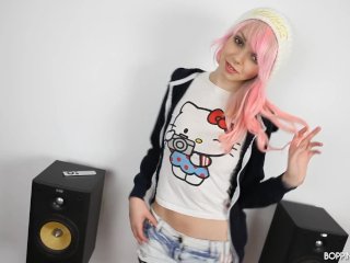Pink Hair Babe Gets naked Whilst Dancing To The Music On Her New Speakers