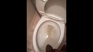 amateur kerel pist in het toilet man plast