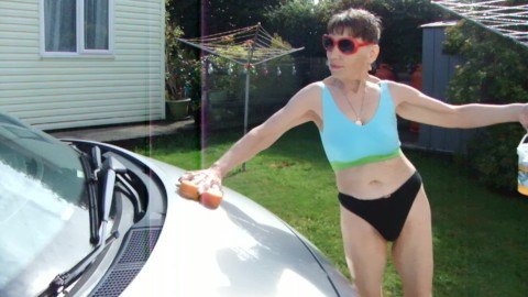 SEXY!!! Washing Car In A Black Thong And Blue Sports Bra...Look At My Body!