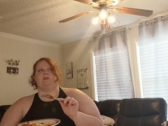 Redhead BBW Eats for You and Gets Stuffed