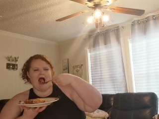 Redhead BBW Eats for you and Gets Stuffed