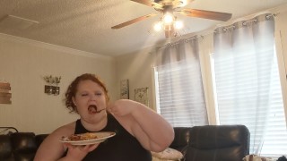Redhead BBW Eats for You and Gets Stuffed