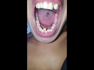 wet mouth, solo female, tattooed women, long tongue