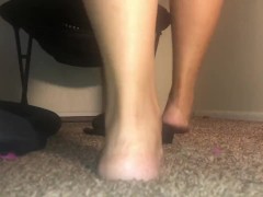 Taking pantyhose and shoes off badly needed pedicure feet