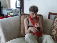 Sexy Play With My Fluffy Red Scarf, In Black Bra And Sexy Long Trousers...!