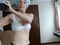 SEXY Catwalk & Luggage. Look At My Body! Hair Towel, White Bra & Knickers!