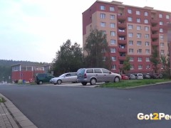 Wandering Brunette Pees In The Parking Lot - Screenshot 1 of 16 - Public
