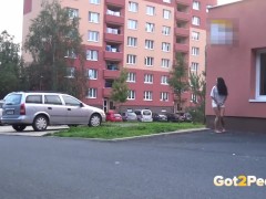 Wandering Brunette Pees In The Parking Lot - Screenshot 2 of 16 - Outdoors