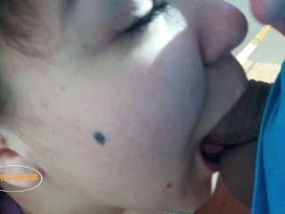 on the balcony she takes in her mouth_and swallows sperm without taking_out
