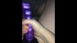 Large purple cock in and out of tight pussy