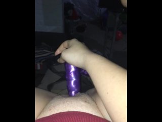 solo female, purple dildo, masturbation, amateur