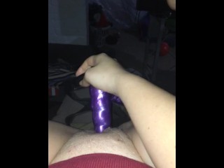 Purple Dildo versus Tight little Pussy