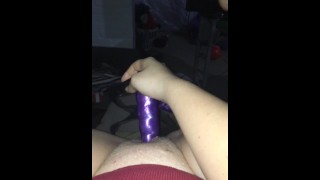 Purple dildo versus tight little pussy