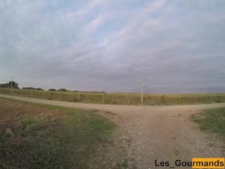 I empty the balls in my blue thong outdoors