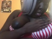 Ebony playing with her fat pussy in candy cane lingerie 