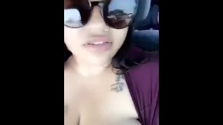 PUBLIC SHOWING HUGE BOOBS _Riding Around Without My Shirt