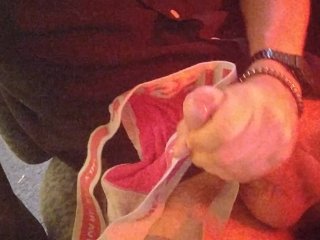 Jacking off and cumming into pink Diesel jock strap