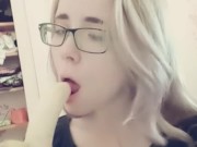 Preview 1 of Compilation 18 year old teen sucks a banana, imagining that it is a dick