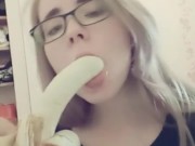 Preview 2 of Compilation 18 year old teen sucks a banana, imagining that it is a dick