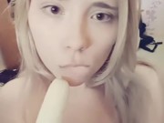 Preview 4 of Compilation 18 year old teen sucks a banana, imagining that it is a dick