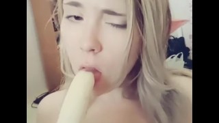 Compilation 18 year old teen sucks a banana, imagining that it is a dick