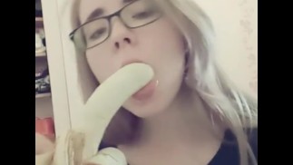 Compilation 18 year old teen sucks a banana, imagining that it is a dick