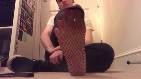 Twink, teen boy feet in fishnets 