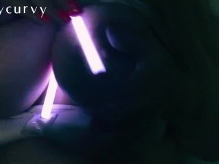 Carlycurvy Plays with Glow Sticks_While Rubbing Big Boobs and ClitDown