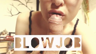 Girlfriend sucks cock - blowjob closeup with cum swallow