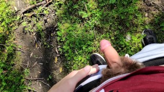 risky outdoor jerk off in the river forest