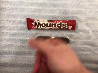 mounds candy bar, cum over mounds, food porn, solo male