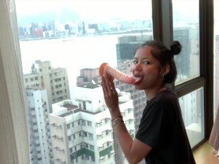 NAUGHTY DESI COLLEGE TEEN RIDES DILDO AGAINST HONG KONG SKYSCRAPER WINDOW