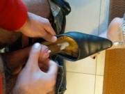 Shoeplay with dangling and slapping + cumshot in shoes