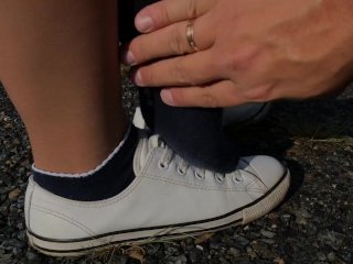 Girl Pantyhose and Black Socks WhiteShoes Foot Fetish