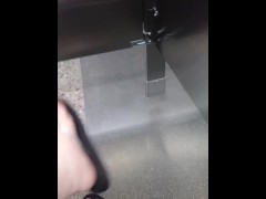 Bbw slut films foot play in work bathroom