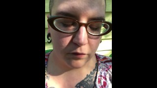 Bald BBW Making Myself Cum Discreetly Outside With A Pierced And Dripping Pussy