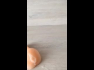 Twink licks own cum from fake pussy