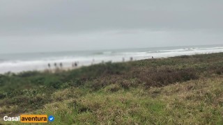 Beach with Anal and hiding on abandoned building, people near