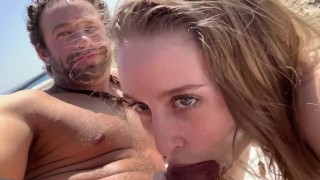 At A Public Beach A Hot College Babe Blows A Big Cock