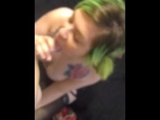 Preview 4 of Green haired goth girl facefuck cumshot