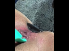 Massive squirt from clit vibrator, anal plug