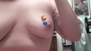 M&M hits nipple 