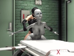 Female alien in a jail gets fucked hard by a hot dickgirl in a mask