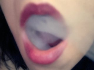 lips grip, solo female, lip stick blowjob, smoking fetish