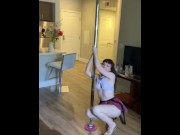 Preview 4 of Girl strips naked on pole