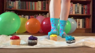 Birthday Cupcake Food Stepping/Crushing in Socks