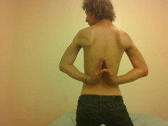 Topless Transgirl Surprised at Her Own Flexibility